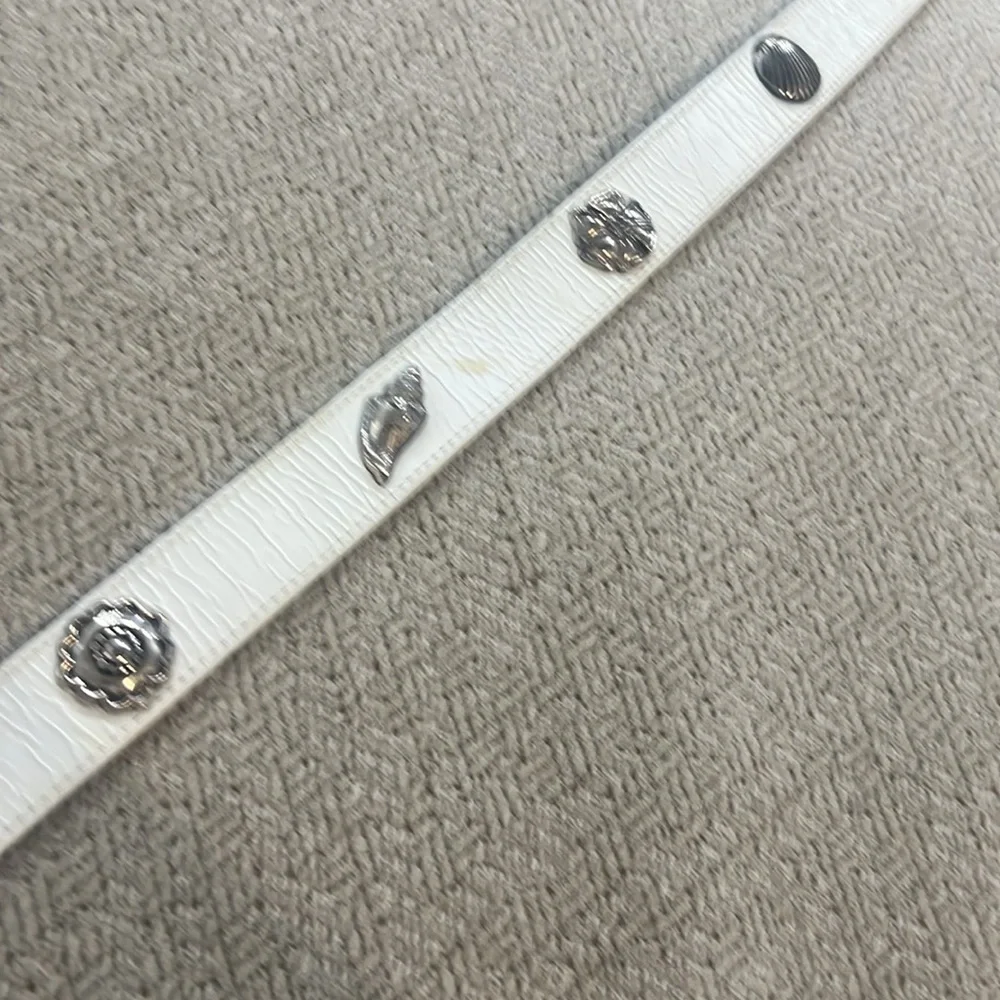 Vintage Brighton White Leather sea shell Belt with Silver Accents